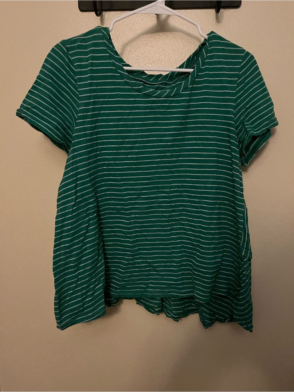 Anthropologie Green and White Striped Short Sleeve Tee